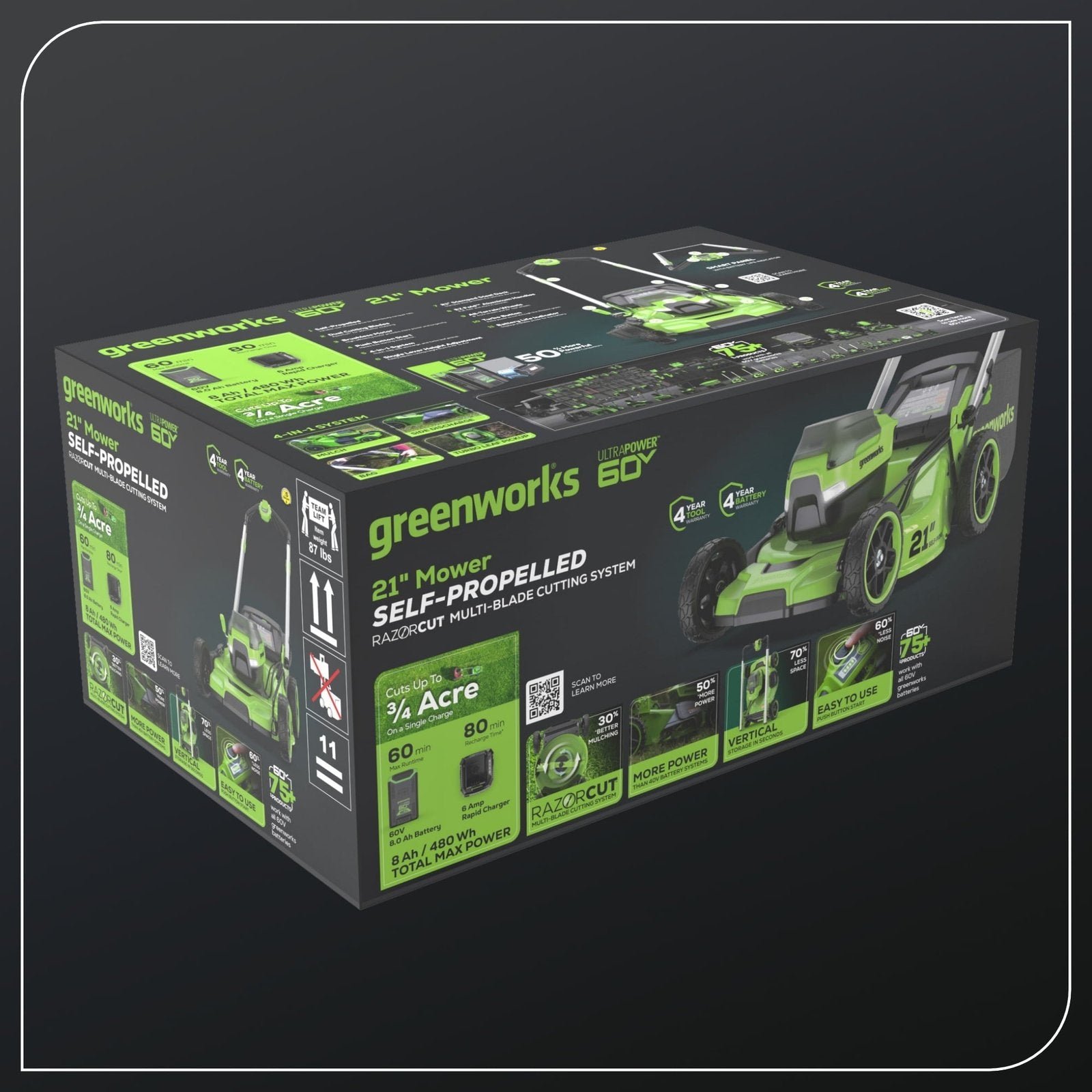 Greenworks 60V 21″ Self Propelled Lawn Mower with (1) 8.0 Ah Battery & Rapid Charger 2546402 - Image 5