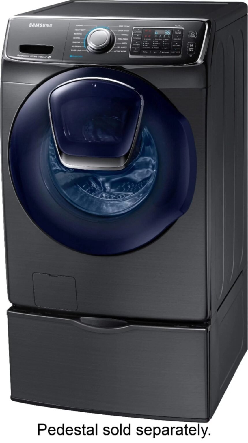 Samsung – 4.5 Cu. Ft. High Efficiency Stackable Front Load Washer with Steam and AddWash – Black stainless steel - Image 3