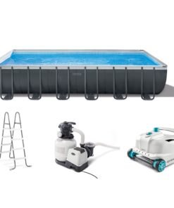 Intex 24ft x 12ft x 52in Ultra XTR Frame Rectangular Swimming Pool Set with Sand Filter Pump, Ladder, Ground Cloth, Cover and Robot Vacuum