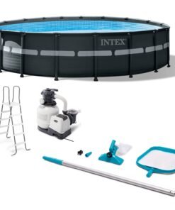 Intex Ultra XTR Frame 18′ x 52″ Above Ground Swimming Pool with Sand Filter Pump, Ladder, Cover, & Maintenance Accessory Kit with Vacuum and Skimmer