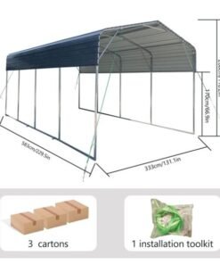 11x19FT Heavy Duty Metal Carport | Galvanized Outdoor Shelter for Cars, Boats & Parties