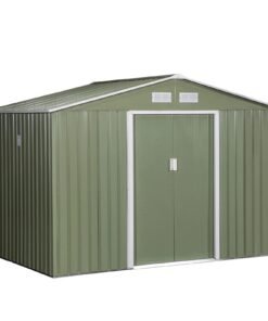 Spacious 9′ x 6′ Outdoor Storage Shed with Foundation, Sliding Doors, and Vents – Green