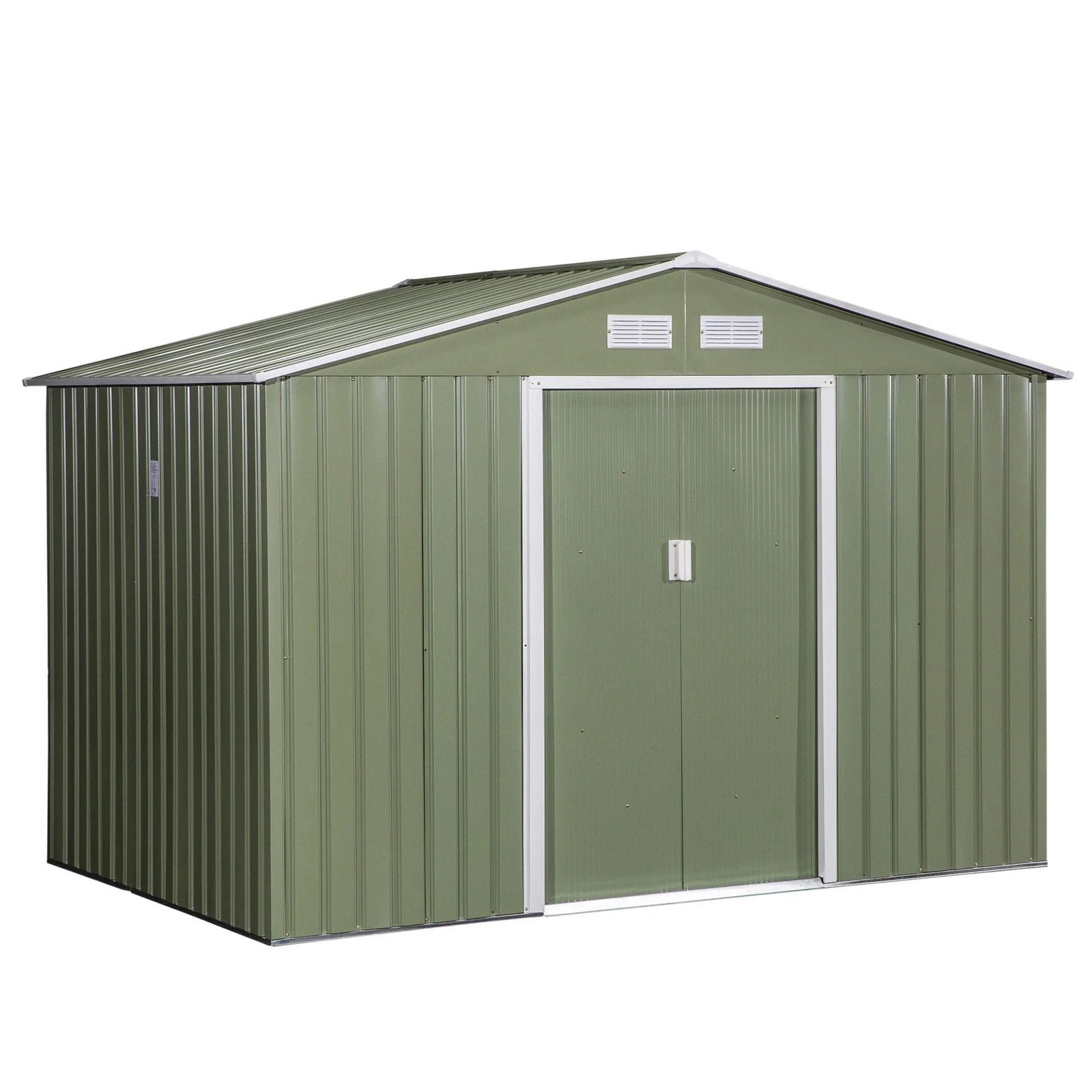 Spacious 9′ x 6′ Outdoor Storage Shed with Foundation, Sliding Doors, and Vents – Green