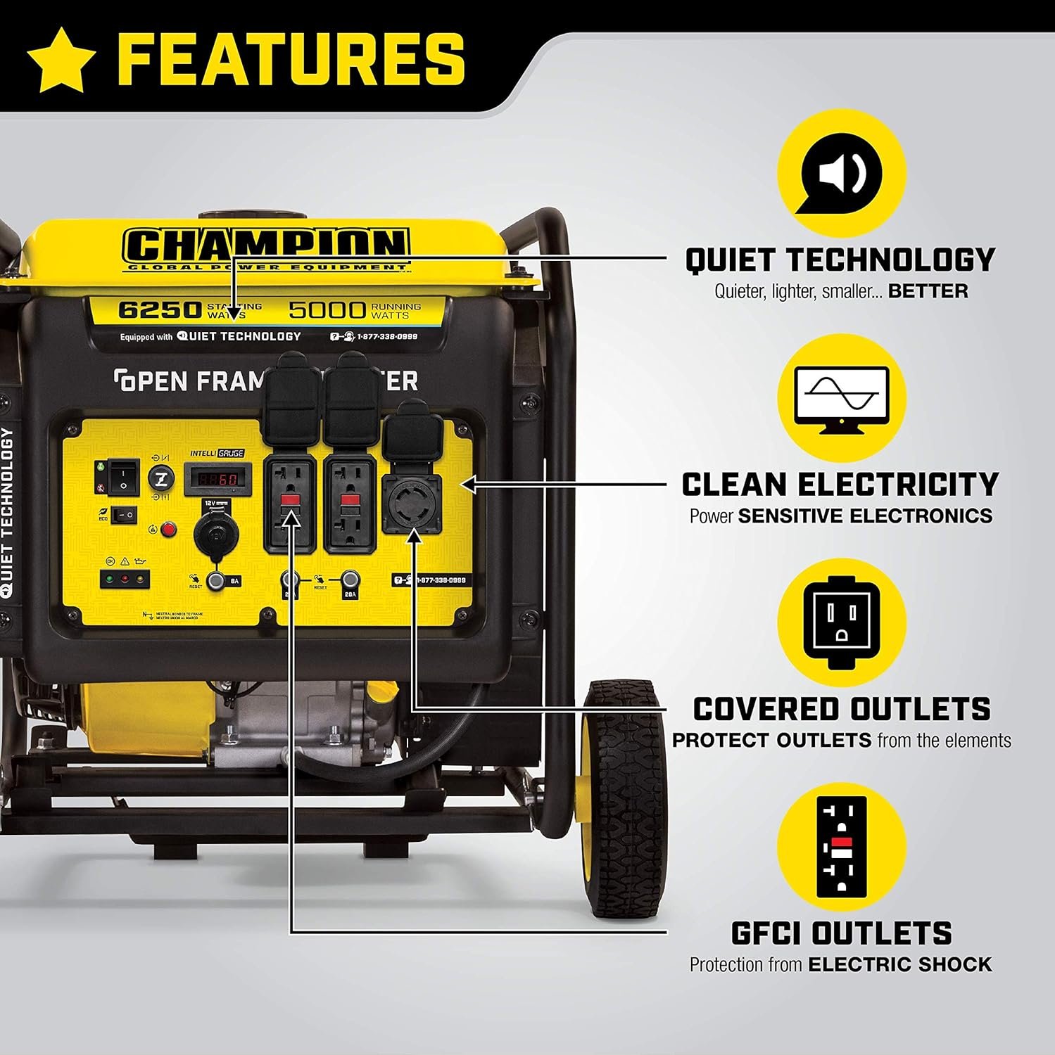 Champion 6250-Watt Open Frame Inverter Generator (100519) + Weather-Resistant Storage Cover - Image 4