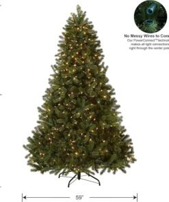 National Tree Company Pre-Lit ‘Feel Real’ Artificial Full Downswept Christmas Tree, Green, Douglas Fir, Dual Color LED Lights, Includes PowerConnect and Stand, 7.5 Feet