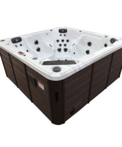Canadian Spa Co 7 – Person 60 – Jet Acrylic Square Hot Tub with Ozonator and Built-In Speaker in Sterling Silver, Walnut
