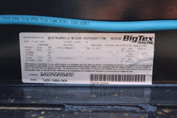 22 Foot Big Tex Heavy Duty with Drive-Over Fender Black Equipment Trailer (14DF-19BK+3KR) - Image 7