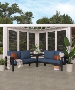 Ridgedale Modern Steel Cabana Pergola with Conversational Seating