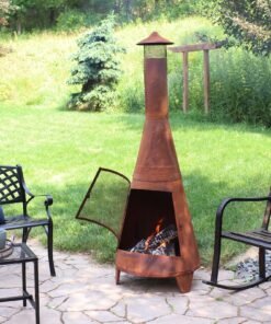 Sunnydaze 70″ Rust Patina Finish Steel Wood-Burning Chiminea with Spark Screen