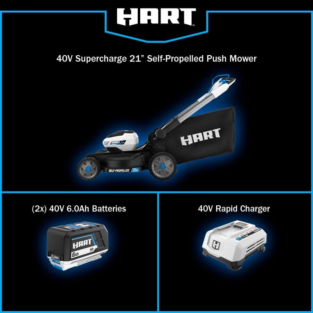 HART 40-Volt 21-inch Supercharge 3-in-1 Self-Propelled Mower Kit, (2) 6.0Ah Lithium-Ion Batteries - Image 12