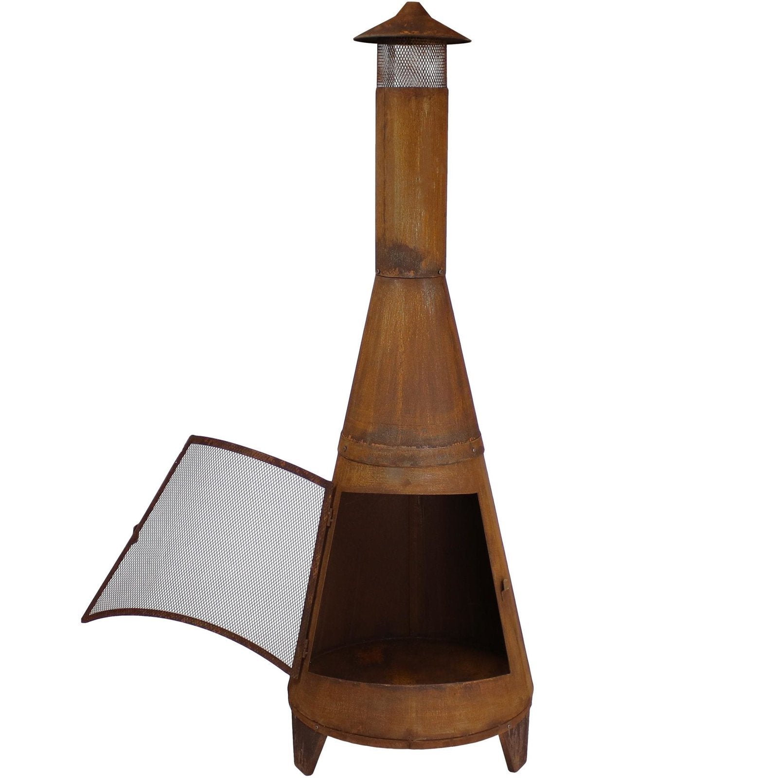 Sunnydaze 70″ Rust Patina Finish Steel Wood-Burning Chiminea with Spark Screen - Image 14