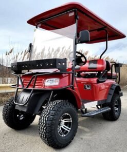 New 48v Electric Golf Cart Lifted & Loaded eMACHINE – RED Street Ready Light Package & Flip Seat