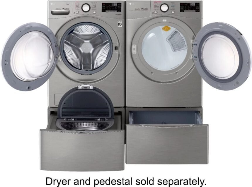 LG – 4.5 Cu. Ft. High-Efficiency Stackable Smart Front Load Washer with Steam and 6Motion Technology – Graphite steel - Image 4