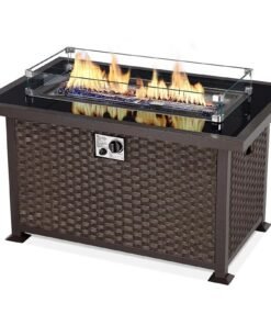 Danrelax 44in Outdoor Propane Gas Fire Pit Table, Brown, Fire Pit Table, Fireplace, fire pit