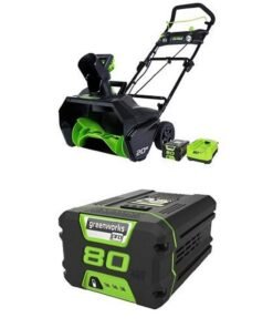 GreenWorks Pro 80V 20-Inch Cordless Snow Thrower 2Ah Battery & Charger Included with extra 80V 2.0AH Lithium Ion Battery