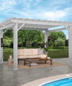 Hawthorne Traditional Steel Pergola With Sail Shade Soft Canopy 12×10