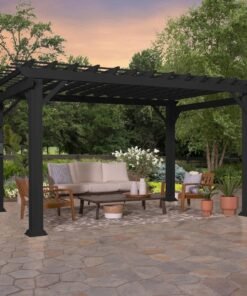 14×10 Stratford Traditional Steel Pergola With Sail Shade Soft Canopy