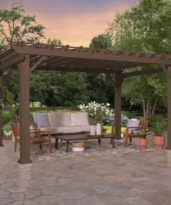 14×12 Ashford Traditional Steel Pergola With Sail Shade Soft Canopy