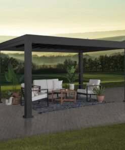 14×12 Trenton Modern Steel Pergola With Sail Shade Soft Canopy