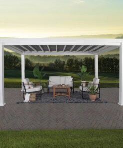 14×12 Windham Modern Steel Pergola With Sail Shade Soft Canopy