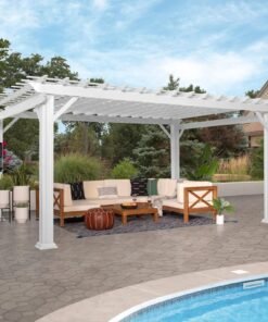 16×12 Hawthorne Traditional Steel Pergola With Sail Shade Soft Canopy