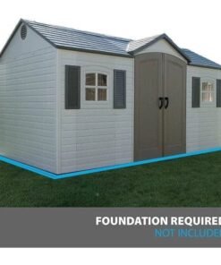 Side entry 15 ft. W x 8 ft. D plastic storage shed with assembly