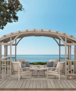 SummerCove 10 ft. x 14 ft. Light Gray Cedar Frame Arched Pergola with Shelves