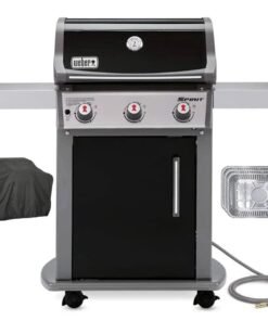 Weber 47510001 Spirit E-310 3-Burner Natural GAS Black Bundle with Generic Grill Cover Barbecue Drip Pans Set of 3