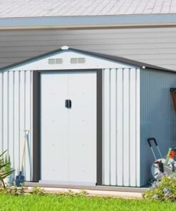 8’ X 8’ Outdoor Gable Steel Storage Shed White & gray