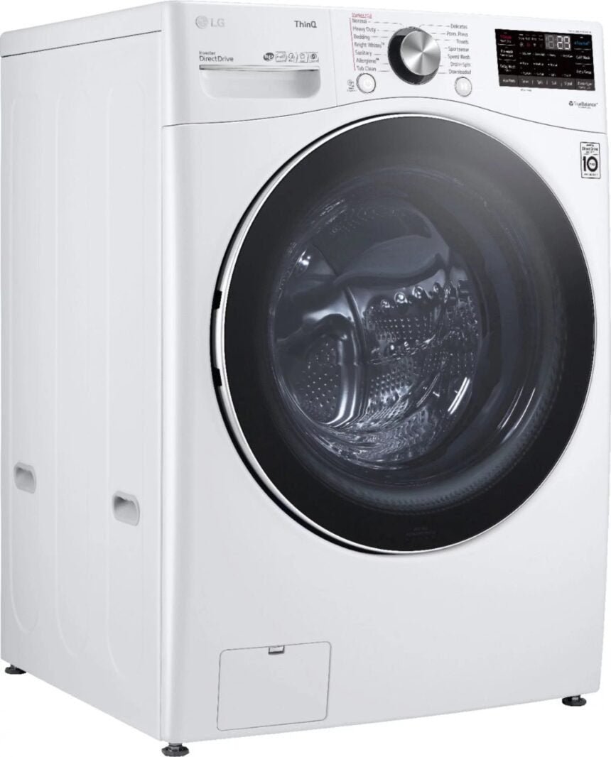 LG – 5.0 Cu. Ft. High-Efficiency Stackable Smart Front Load Washer with Steam and Built-In Intelligence – White - Image 4