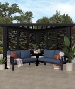 Glendale Modern Steel Cabana Pergola with Conversational Seating