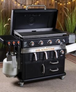 BLACKSTONE 36-Inch 4 Burner Gas Griddle with Dual Air Fryer Drawers – Model 1923 Black
