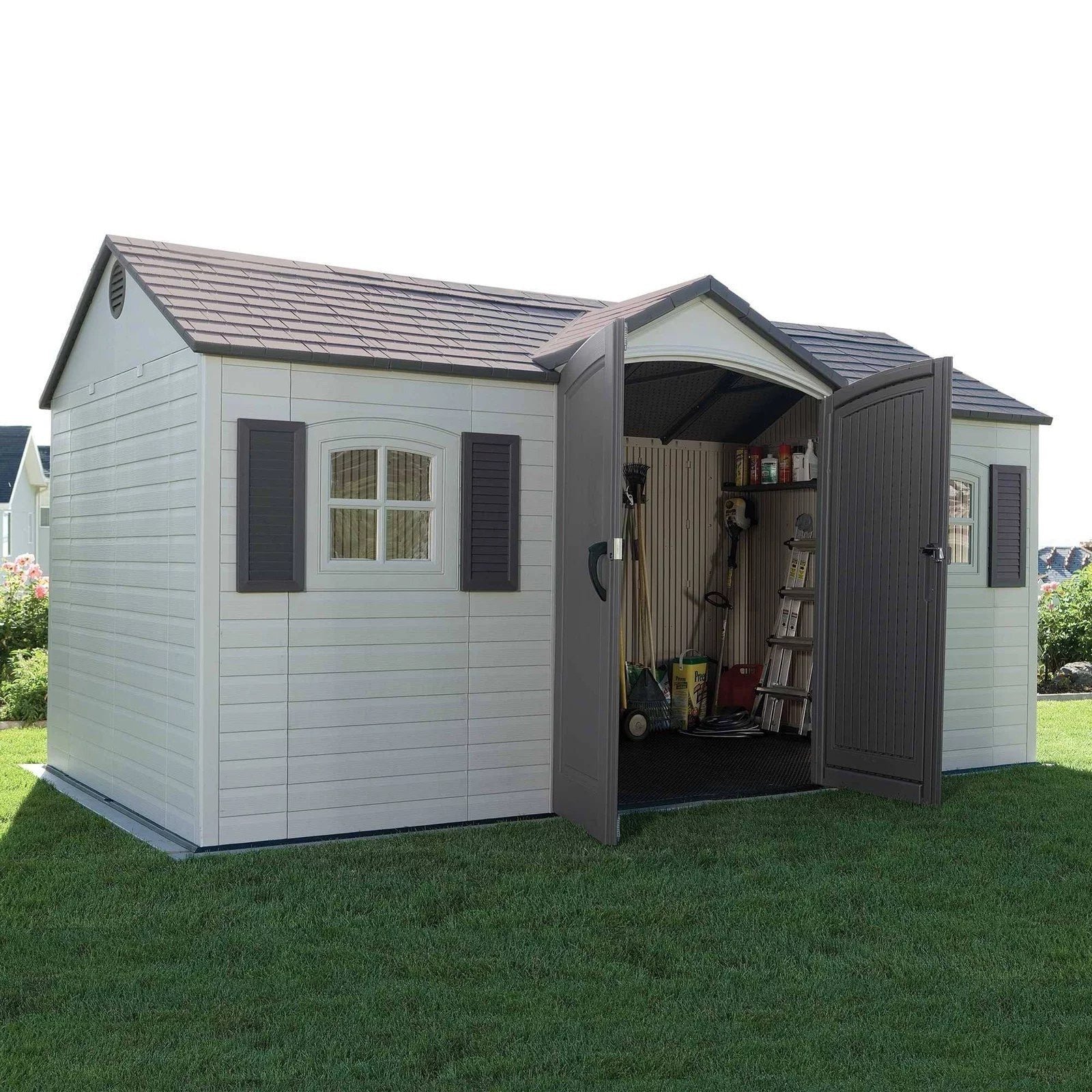 Lifetime 15 ft. x 8 ft. Outdoor Garden Storage Shed with Double Doors & Skylights - Image 4