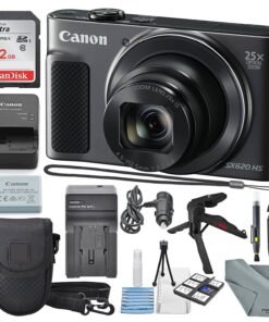 Canon PowerShot SX620 HS Digital Camera Along with 32GB, Deluxe Accessory Bundle and Cleaning Kit, Black