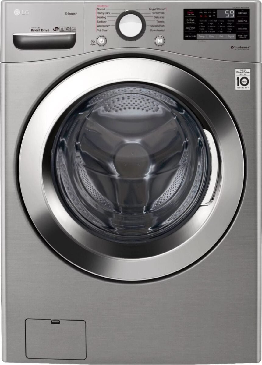 LG – 4.5 Cu. Ft. High-Efficiency Stackable Smart Front Load Washer with Steam and 6Motion Technology – Graphite steel - Image 3